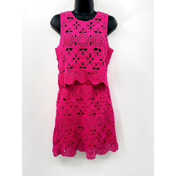 Caroline Constas pink crochet two piece skirt set - Picture 1 of 6